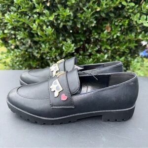 Karl Lagerfeld Black Leather Loafers with Gold Accents Women’s Size 8 NWT